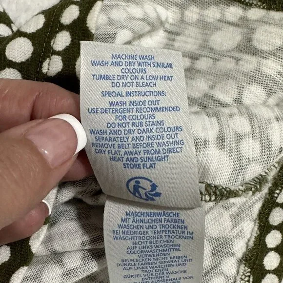 Boden Women's Sleeveless Midi Shirt Dress Pockets Tie Belt Size 10L Olive White - Picture 9 of 9